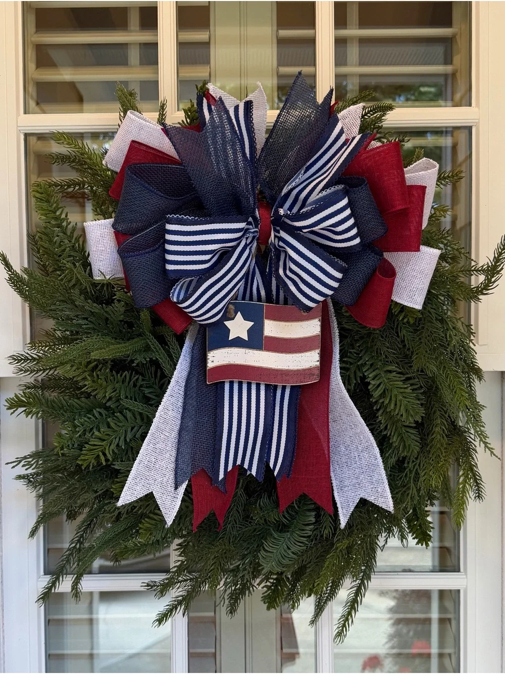 Patriotic Red, White & Blue Flag Wreath Bow - Unbranded